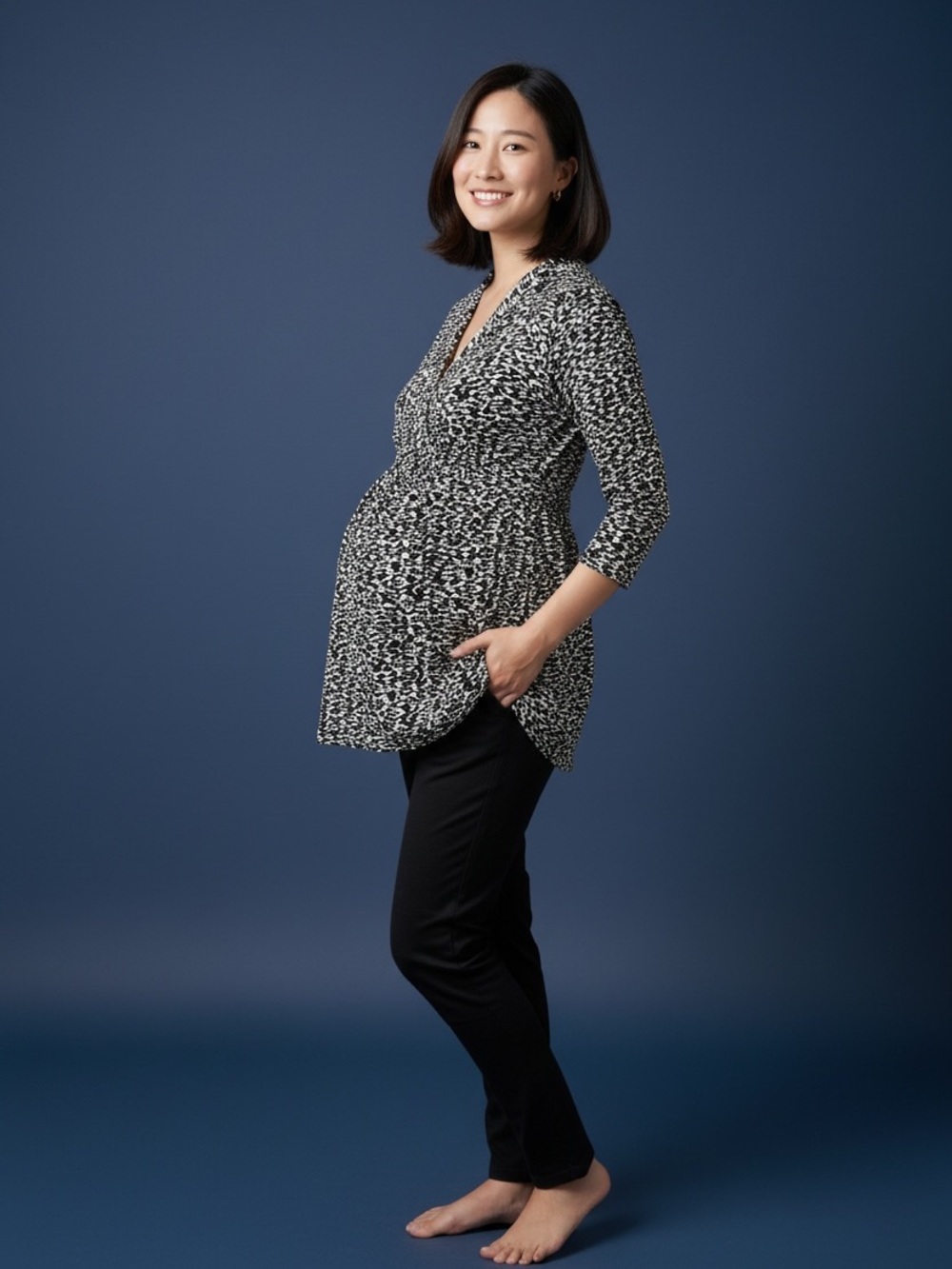 Motherhood Maternity Black and White Printed Wrap Maternity Top